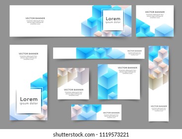 Set of abstract web banner templates with geometric elements background. Different sizes
