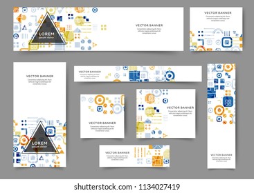 Set of abstract web banner templates with geometric elements background. Different sizes
