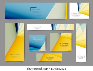 Set of abstract web banner templates with geometric elements background. Different sizes
