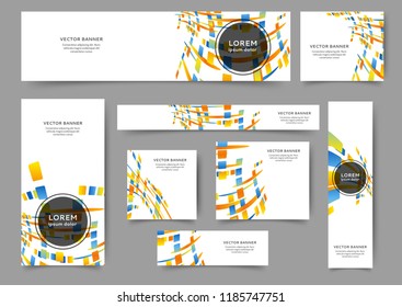 Set of abstract web banner templates with geometric elements background. Different sizes