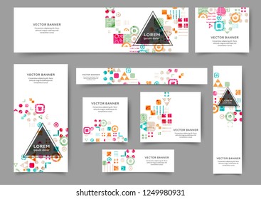 Set of abstract web banner templates with geometric elements background. Different sizes