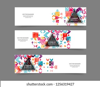 Set of abstract web banner templates with geometric elements background