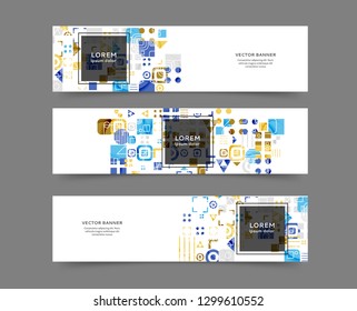Set of abstract web banner templates with geometric elements background