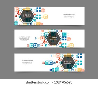 Set of abstract web banner templates with geometric elements background