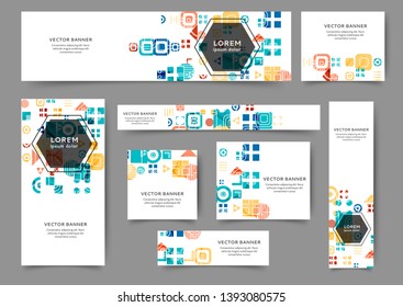 Set of abstract web banner templates with geometric elements background. Different sizes