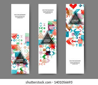 Set of abstract web banner templates with geometric elements background