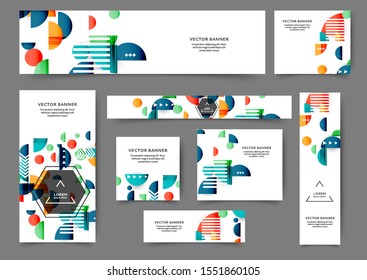Set of abstract web banner templates with geometric elements background. Different sizes

