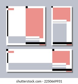 Set von abstrakten Web-Banner-Vorlagen. Zusammensetzung der Quadrate, Linien und Rechtecke. Avantgarde-Grafikstil. Vektorgrafik.