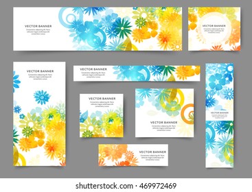 Set of abstract web banner templates for your site or blog with floral background. Different sizes