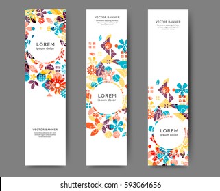 Set of abstract web banner templates with floral background