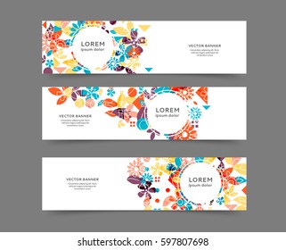 Set of abstract web banner templates with floral background. Different sizes