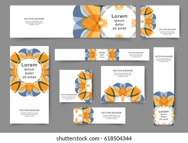 Set of abstract web banner templates with floral background. Different sizes
