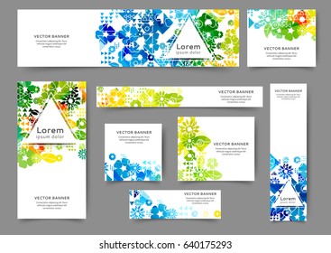 Set of abstract web banner templates for your site or blog with floral background. Different sizes