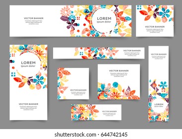 Set of abstract web banner templates with floral background. Different sizes