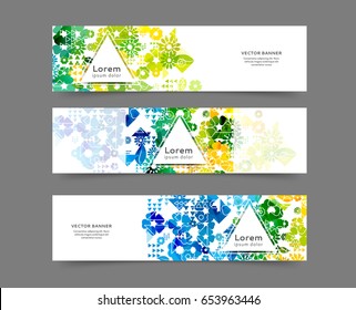 Set of abstract web banner templates for your site or blog with floral background