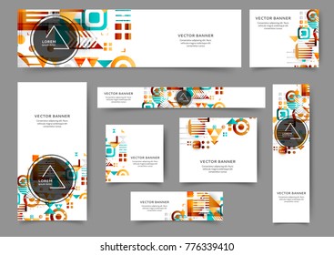 Set of abstract web banner templates with geometric elements background. Different sizes