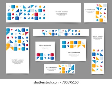 Set of abstract web banner templates with geometric elements background. Different sizes