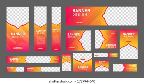 conjunto de banners web abstractos de tamaño estándar con un lugar para las fotos. Cartel comercial. Plantilla vertical, horizontal y cuadrada. ilustración vectorial EPS 10