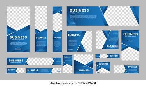 Set Of Abstract Web Banners Of Standard Size With A Place For Photos. Business Ad Banner Blue Gradient