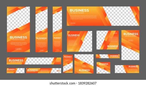 conjunto de banners web abstractos de tamaño estándar con un lugar para las fotos. Banner comercial con degradado naranja