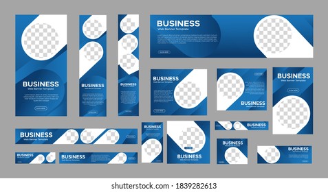 set of abstract web banners of standard size with a place for photos. Business Ad Banner Blue Gradient