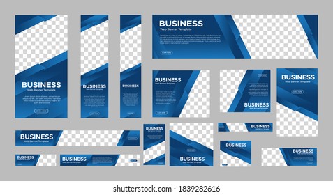 set of abstract web banners of standard size with a place for photos. Business Ad Banner Blue Gradient