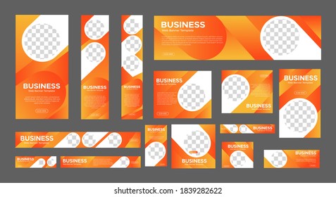 Set Of Abstract Web Banners Of Standard Size With A Place For Photos. Business Ad Banner With Orange Gradient