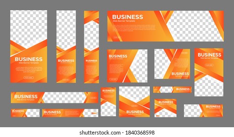 conjunto de banners web abstractos de tamaño estándar con un lugar para las fotos. Banner comercial con degradado naranja
