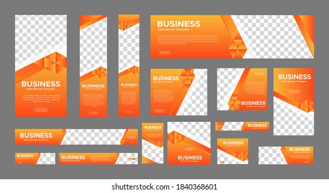 set of abstract web banners of standard size with a place for photos. Business Ad Banner with Orange Gradient