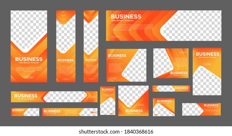 set of abstract web banners of standard size with a place for photos. Business Ad Banner with Orange Gradient