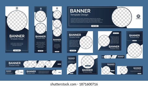 Set von abstrakten Web-Bannern in Standardgröße mit einem Platz für Fotos. Business-Werbebanner. Vertikale, horizontale und quadratische Vorlage. Vektorgrafik