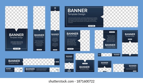 set of abstract web banners of standard size with a place for photos. Business ad banner. Vertical, horizontal and square template. vector illustration