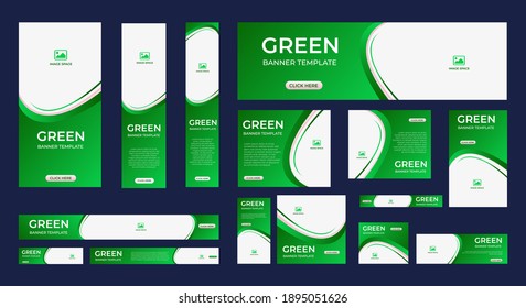 set of abstract web banners of standard size with green concept. Vertical, horizontal and square template. Vector design EPS 10
