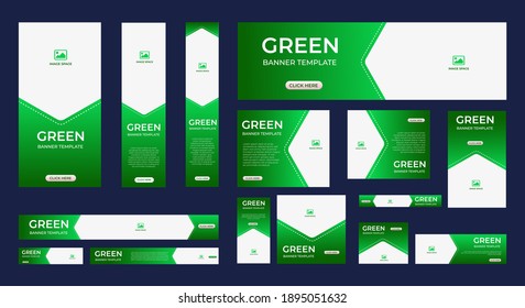 conjunto de banners web abstractos de tamaño estándar con concepto verde. Plantilla vertical, horizontal y cuadrada. Diseño de vectores EPS 10
