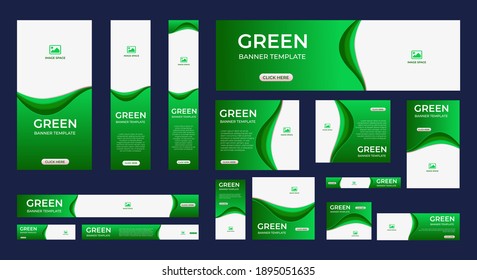 set of abstract web banners of standard size with green concept. Vertical, horizontal and square template. Vector design EPS 10
