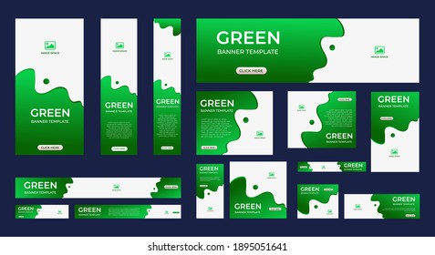 set of abstract web banners of standard size with green concept. Vertical, horizontal and square template. Vector design EPS 10
