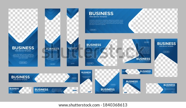 set of abstract web\
banners of standard size with a place for photos. Business Ad\
Banner Blue Gradient