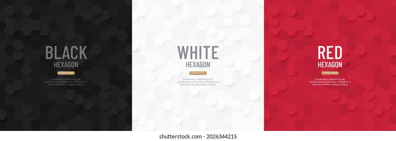 Set of abstract White, gray, black and red hexagon seamless pattern background. Minimal geometric shape collection design. Can use for cover template, poster, flyer, print ad. Vector illustration