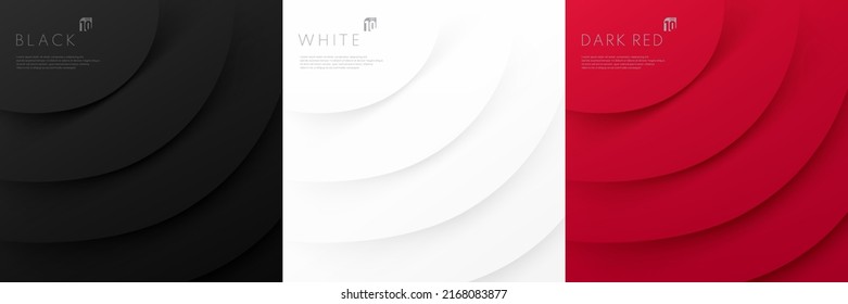 Set of abstract white gray, black and red lines curve layers background. Paper cut 3d concept. Modern and minimal style. Can use for cover template, poster, banner web, flyer, print ad. Vector EPS10