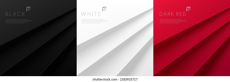 Set of abstract white gray, black and red lines layers texture background. Paper cut 3d concept. Modern and minimal style. Can use for cover template, poster, banner web, flyer, print ad. Vector EPS10