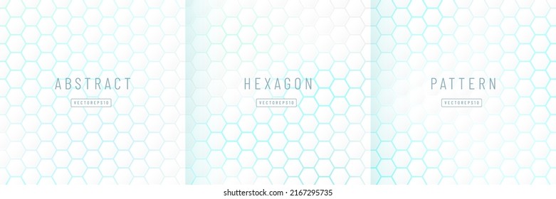 Set of abstract white hexagon pattern on light blue neon background technology style. Modern futuristic geometric shape design. Can use for cover template, poster, flyer, print ad. Vector illustration