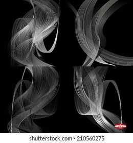 set of abstract white line grey wave on black background vector