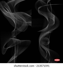 set of abstract white line grey wave gray band on black background vector
