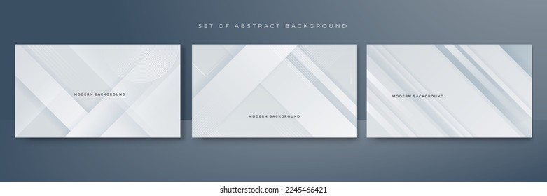 Set of abstract white monochrome vector background, for design brochure, website, flyer. Geometric white wallpaper for certificate, presentation, landing page