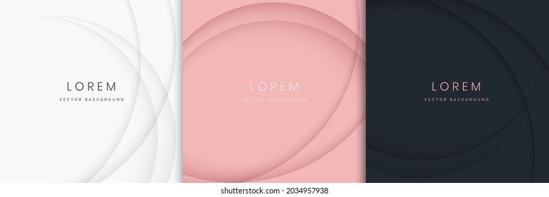 Set of abstract white, pink, dark blue, elegant background curve, wave line. Minimal style. You can use for ad, poster, template, business presentation. Vector illustration