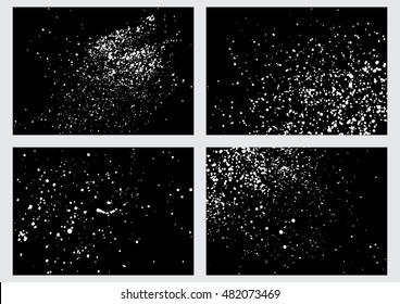 Set of abstract white splash illustration on white background. Collection of calligraphy ink drop on paper random pattern background . White confetti on black background.