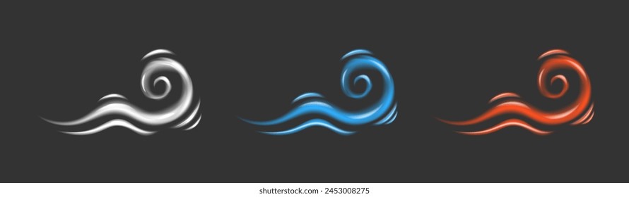 Set of abstract wind light effects. Vector wind flows