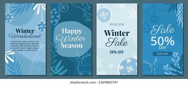 Set of abstract Winter Christmas social media template 