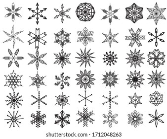 set of abstract winter snowflakes. Collection of vector elements