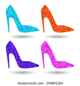 Set of abstract women shoes in origami style 